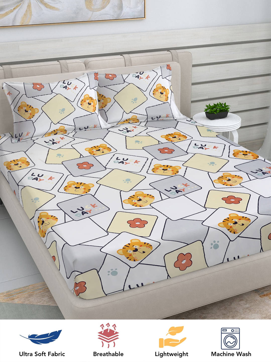     			FABINALIV Poly Cotton 1 Double Bedsheet with 2 Pillow Covers ( Multicolor )