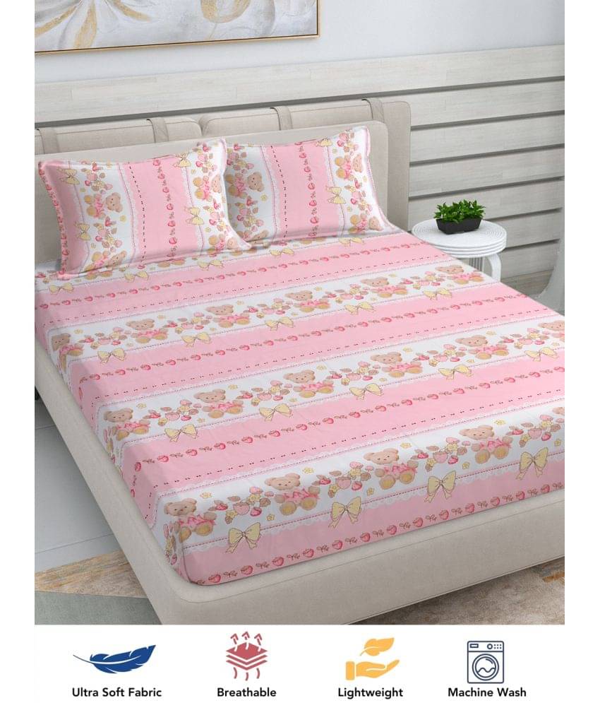     			FABINALIV Poly Cotton 1 Double Bedsheet with 2 Pillow Covers ( Pink )