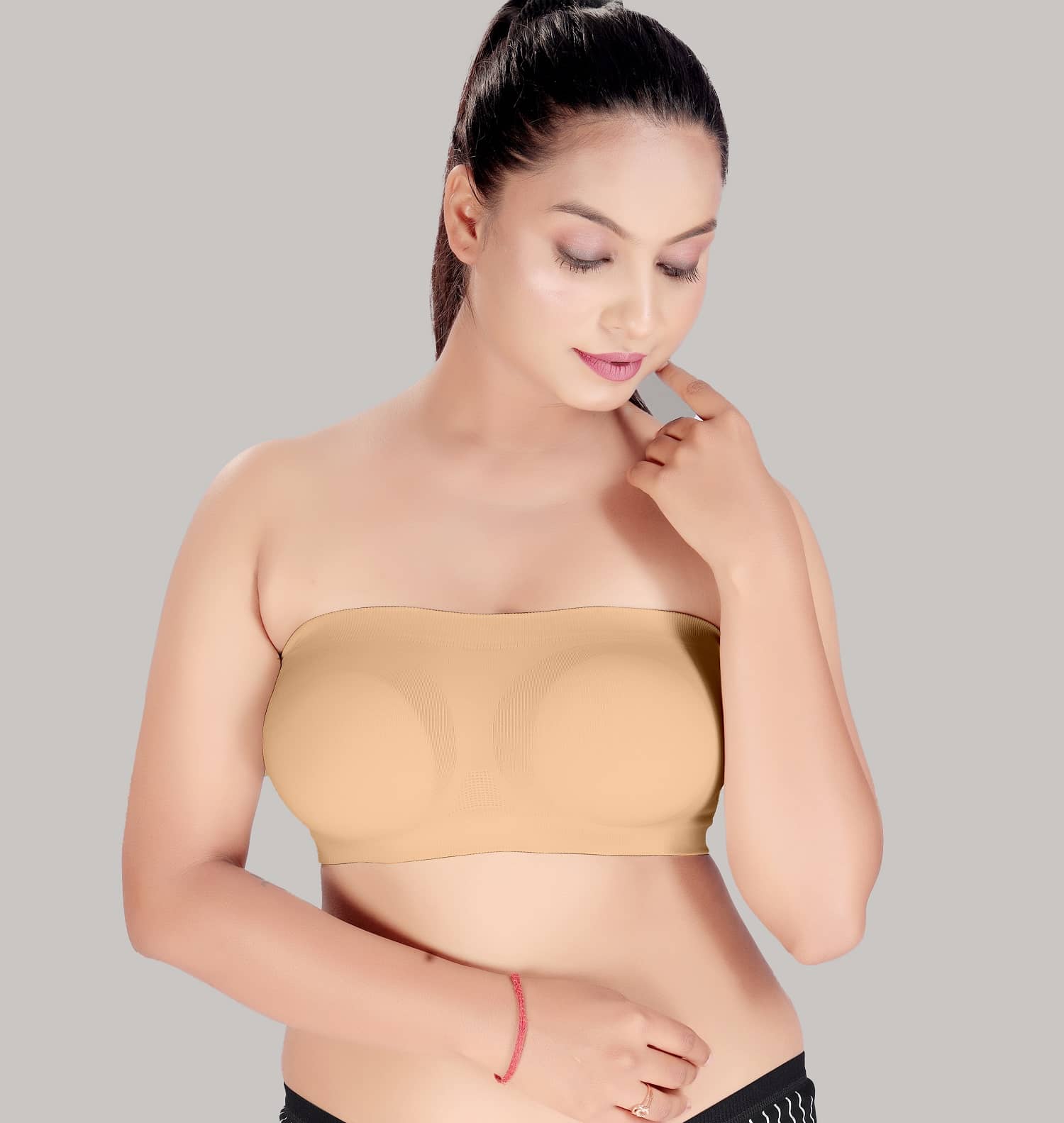 HAYA Polyester Women's Strapless Bra ( Beige ) Nima Tube air Bra