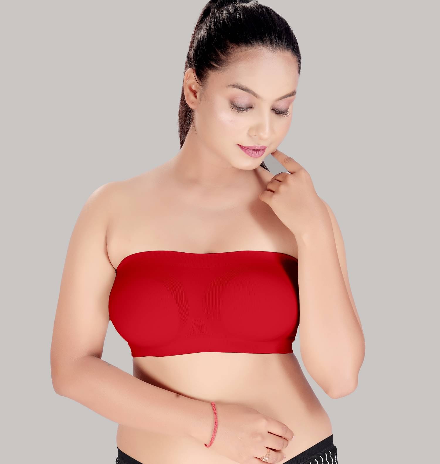 HAYA Polyester Women's Strapless Bra ( Red ) Nima Tube air Bra HAYA Polyester Women's Strapless Bra ( Red ) Nima Tube air Bra
