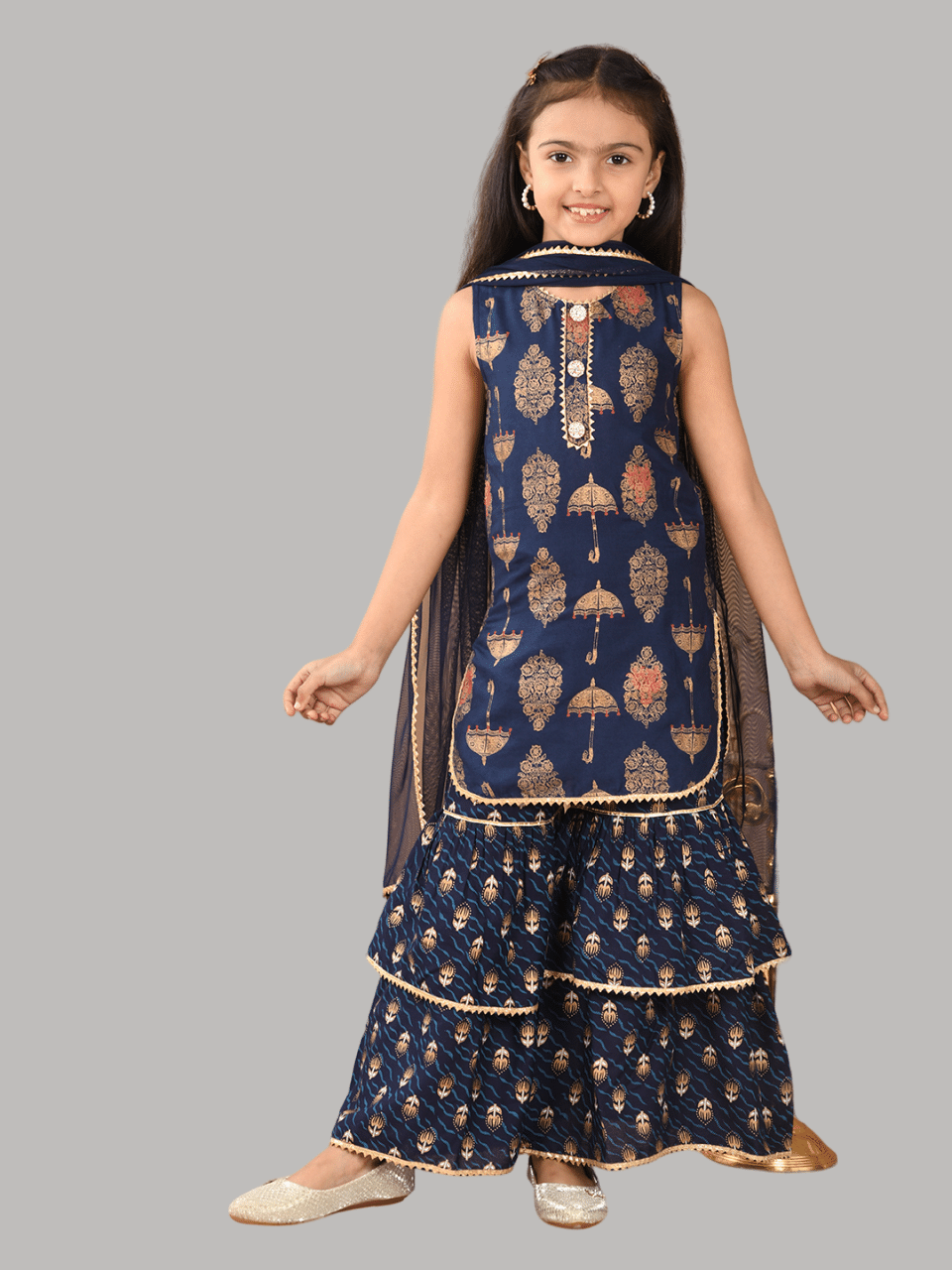     			HLGARMENTS Girls Rayon Kurta and Sharara Set ( Pack of 3 , Blue )