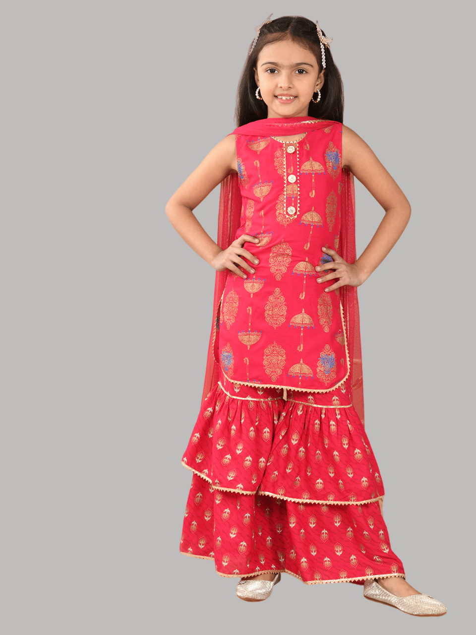 HLGARMENTS Girls Rayon Kurta and Sharara Set ( Pack of 3 , Blue )