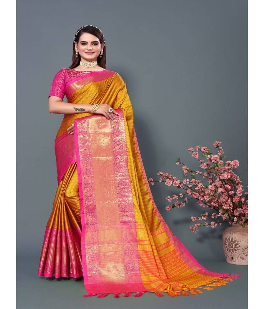     			JULEE Silk Self Design Saree With Unstitched Blouse Piece ( Mustard )