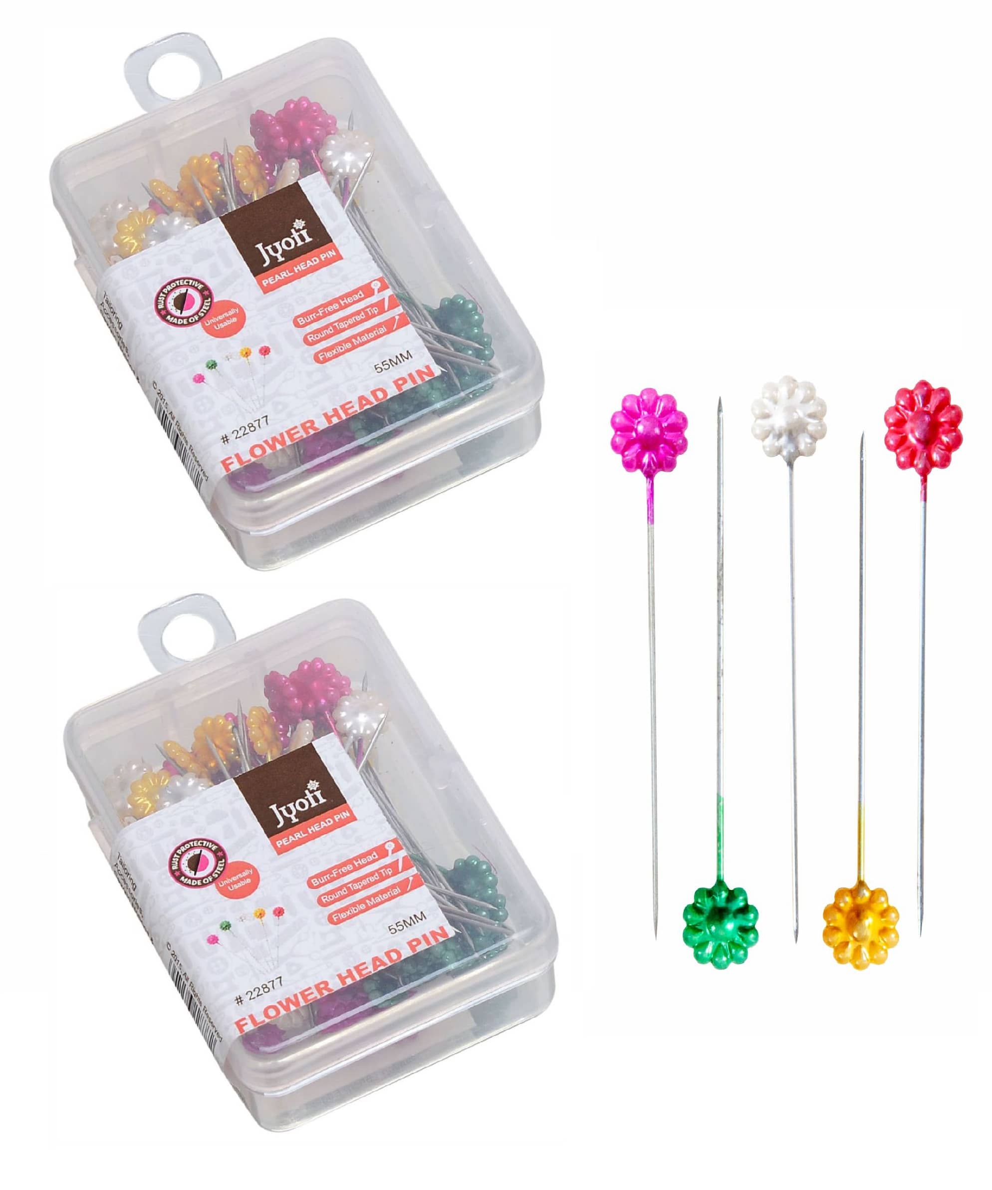 Jyoti Pearl Head Pins Flower Multicolored for Tailoring, Dressmaking, Crafting, Sewing, Ornament, Patch Work, Florist, Decorating, Hijab, and Scarf for Women # 22877 (50 Pins in a Box) - Pack of 2 - Stationery | Buy online on ZillyBuy
