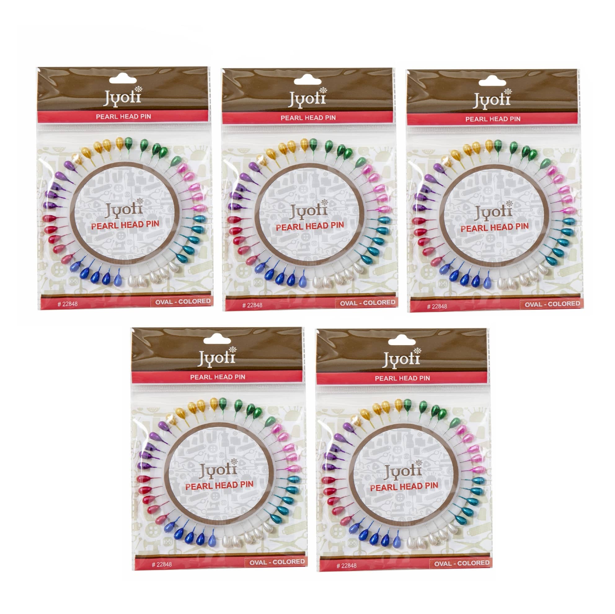Jyoti Pearl Head Pins Oval Multicolored for Tailoring, Dressmaking, Crafting, Sewing, Ornament, Patch Work, Florist, Decorating, Hijab, and Scarf for Women # 22848 (40 Pins on a Wheel) - Pack of 5 - Stationery | Buy online on ZillyBuy