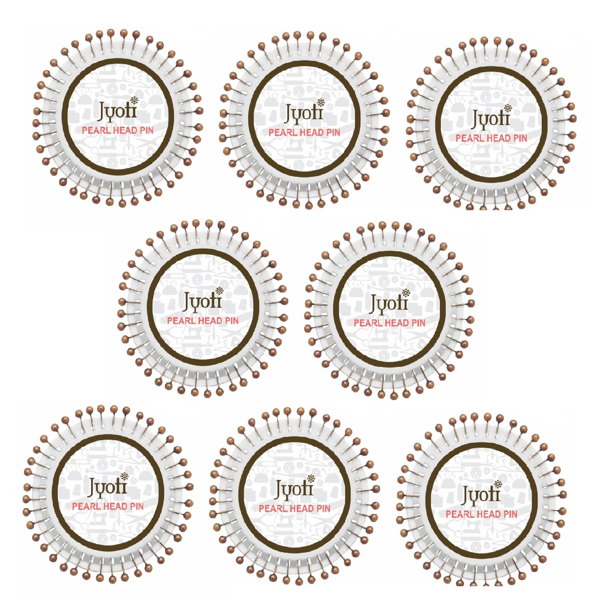 Jyoti Pearl Head Pins Round Copper for Tailoring, Dressmaking, Crafting, Sewing, College Projects, Ornament, Patch Work, Decorating, Hijab, & Scarf for Women # 22757 (40 Pins on a Wheel) - Pack of 10 - Stationery | Buy online on ZillyBuy