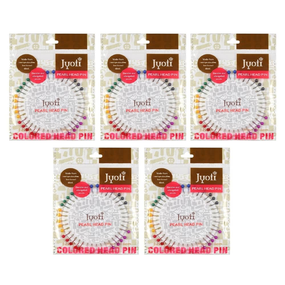 Jyoti Pearl Head Pins Round Multicolored for Tailoring, Dressmaking, Crafting, Sewing, College Project, Ornament, Patchwork, Decorating, Hijab, Scarf for Women # 22758 (40 Pins on a Wheel) - Pack of 5 - Stationery | Buy online on ZillyBuy