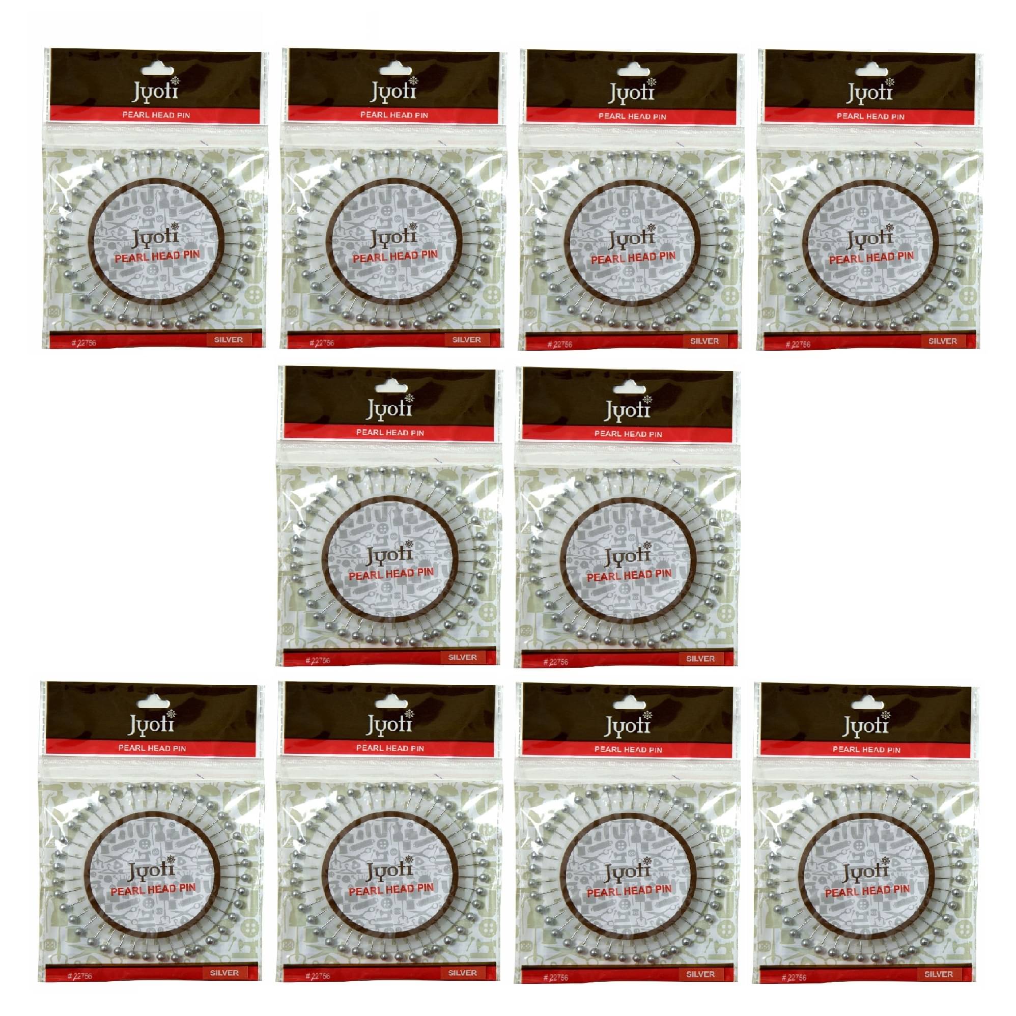     			Jyoti Pearl Head Pins Round Silver for Tailoring, Dressmaking, Crafting, Sewing, College Projects, Ornament, Patch Work, Decorating, Hijab, & Scarf for Women # 22756 (40 Pins on a Wheel) - Pack of 10