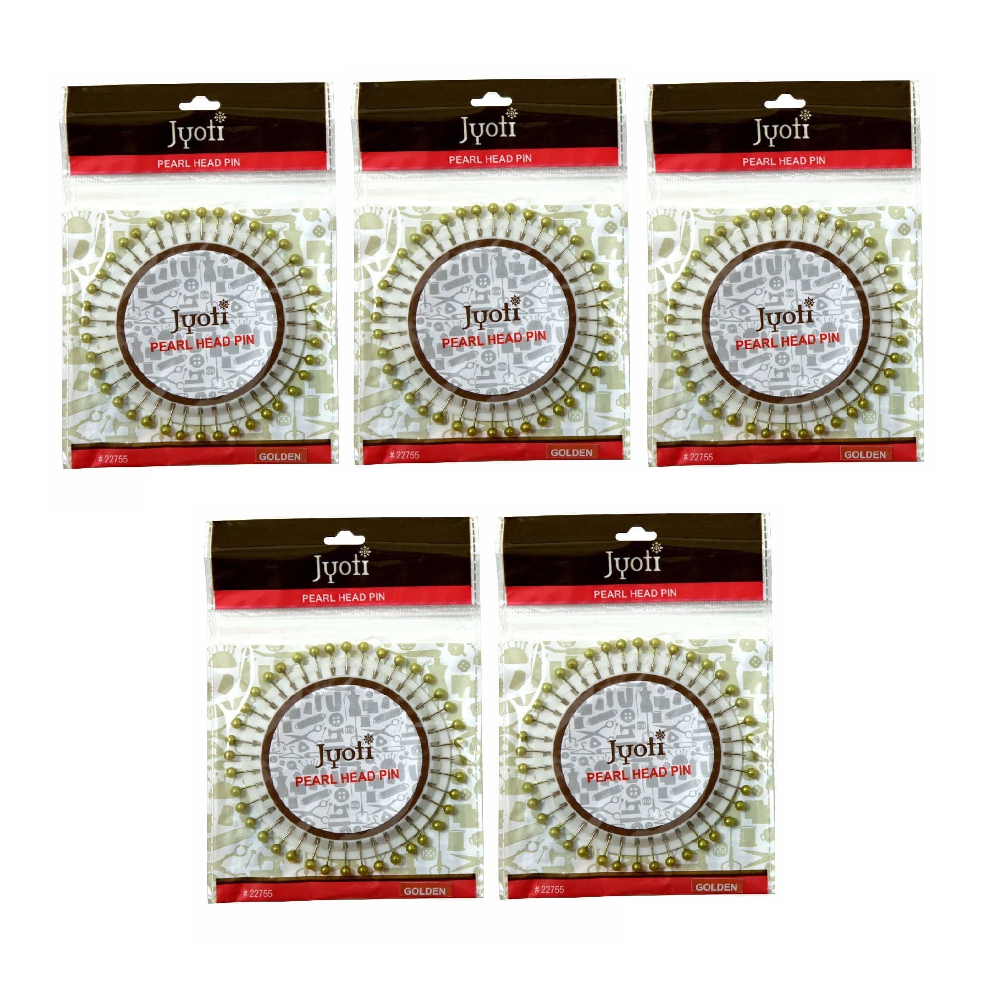 Jyoti Pearl Head Pins Round Golden for Tailoring, Dressmaking, Crafting, Sewing, College Projects, Ornament, Patch Work, Decorating, Hijab, & Scarf for Women # 22755 (40 Pins on a Wheel) - Pack of 5 - Stationery | Buy online on ZillyBuy