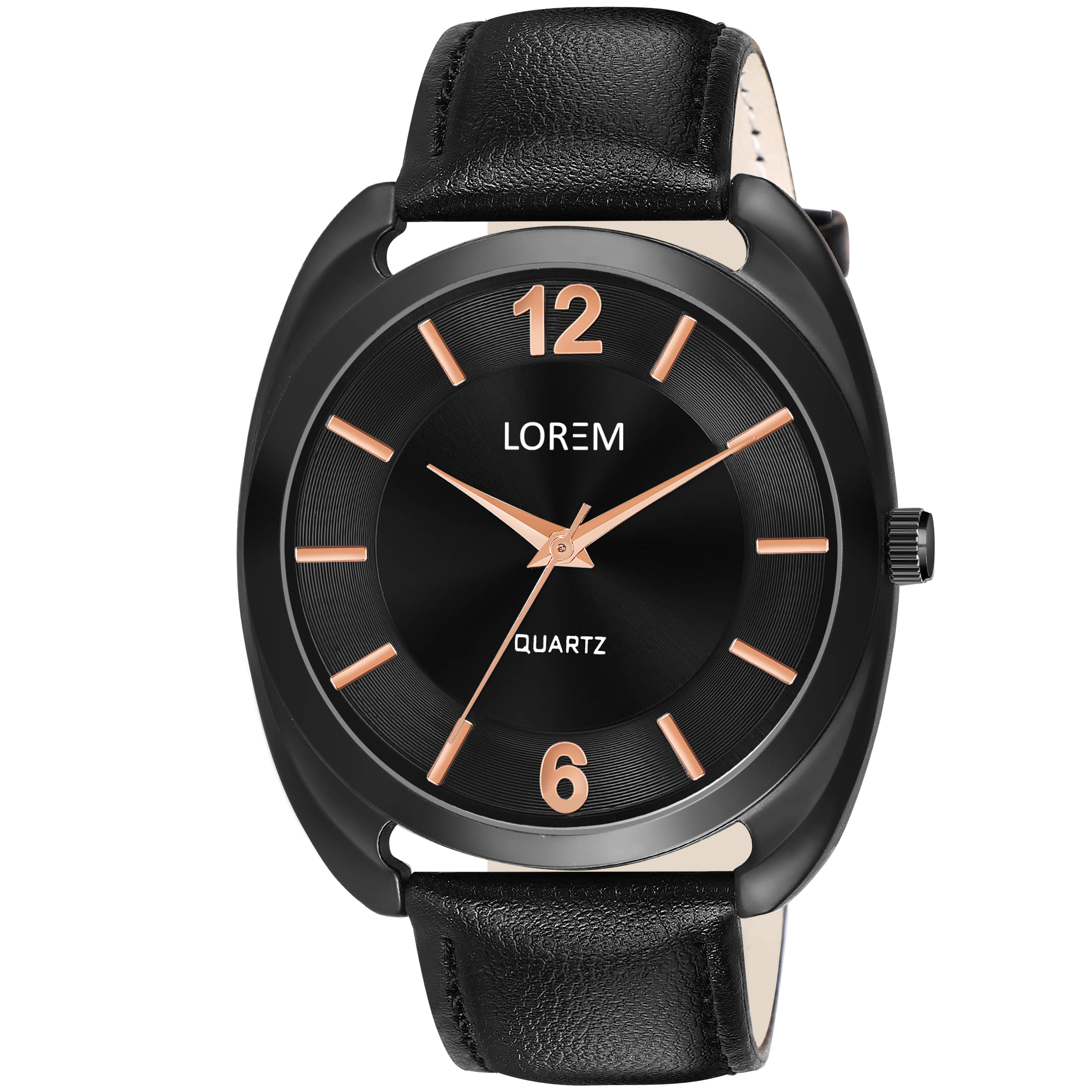     			Lorem Black Leather Analog Men's Watch