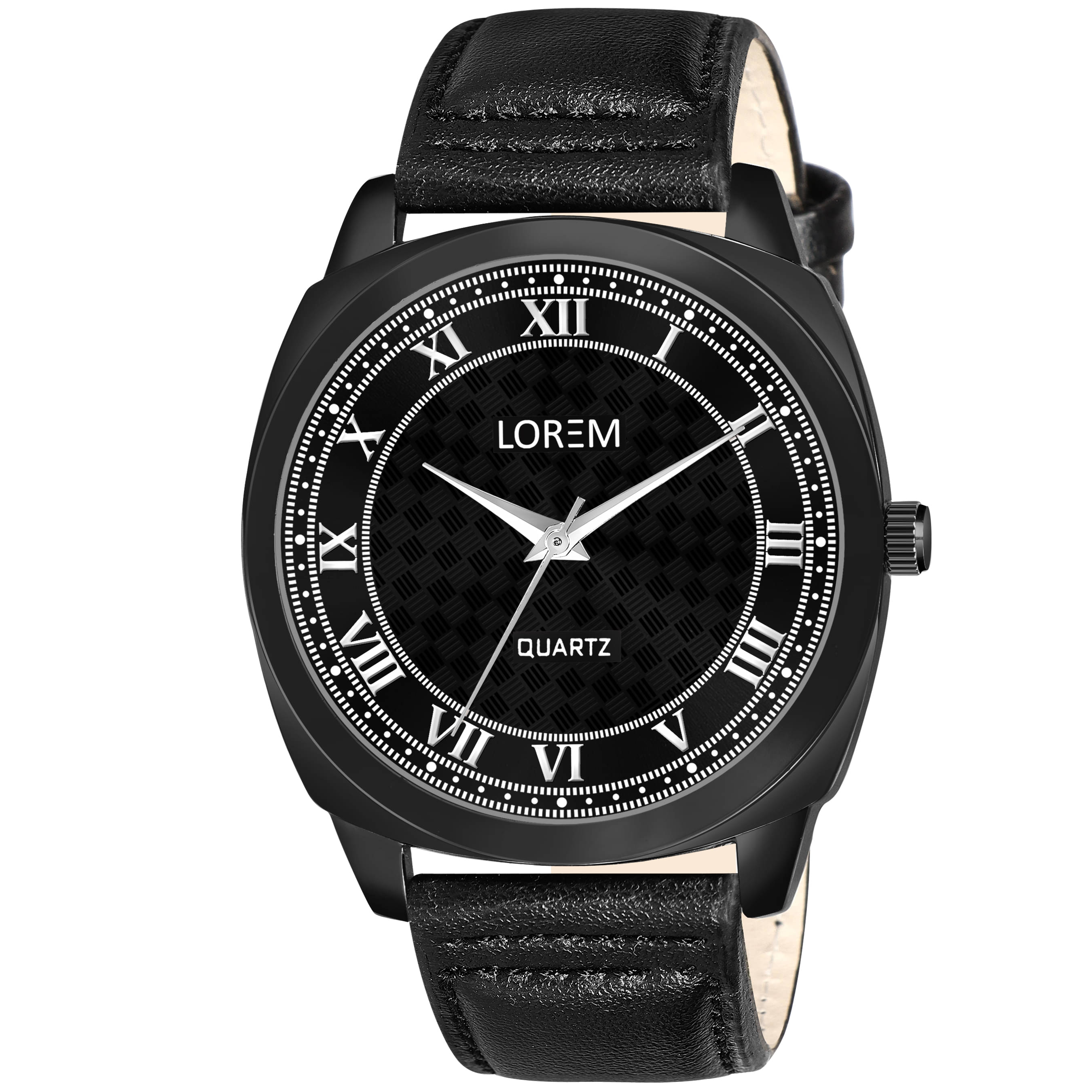     			Lorem Black Leather Analog Men's Watch