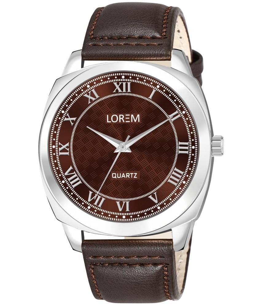     			Lorem Brown Leather Analog Men's Watch