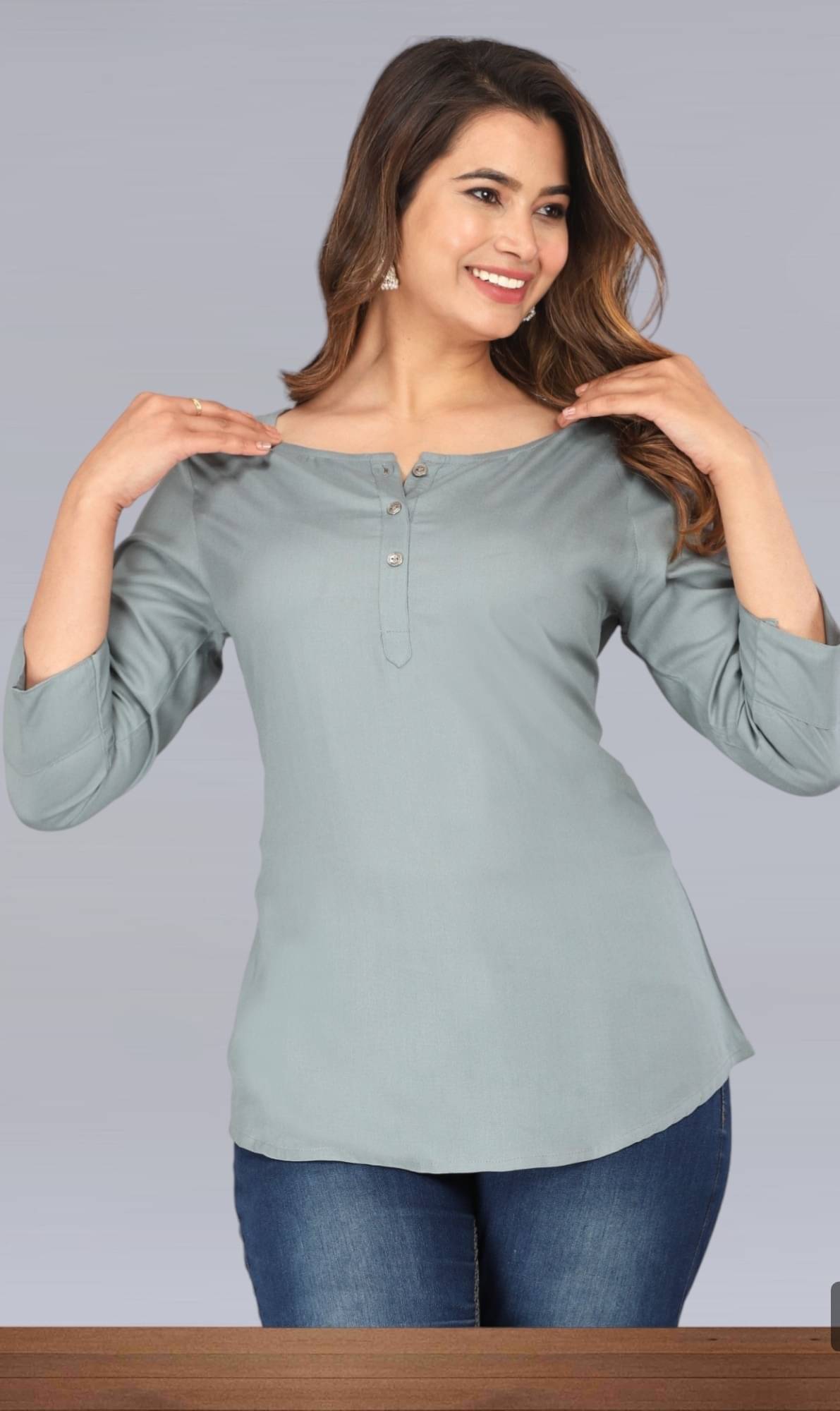 Mjay Women's Rayon Regular Top ( Grey ) Mjay Women's Rayon Regular Top ( Grey )