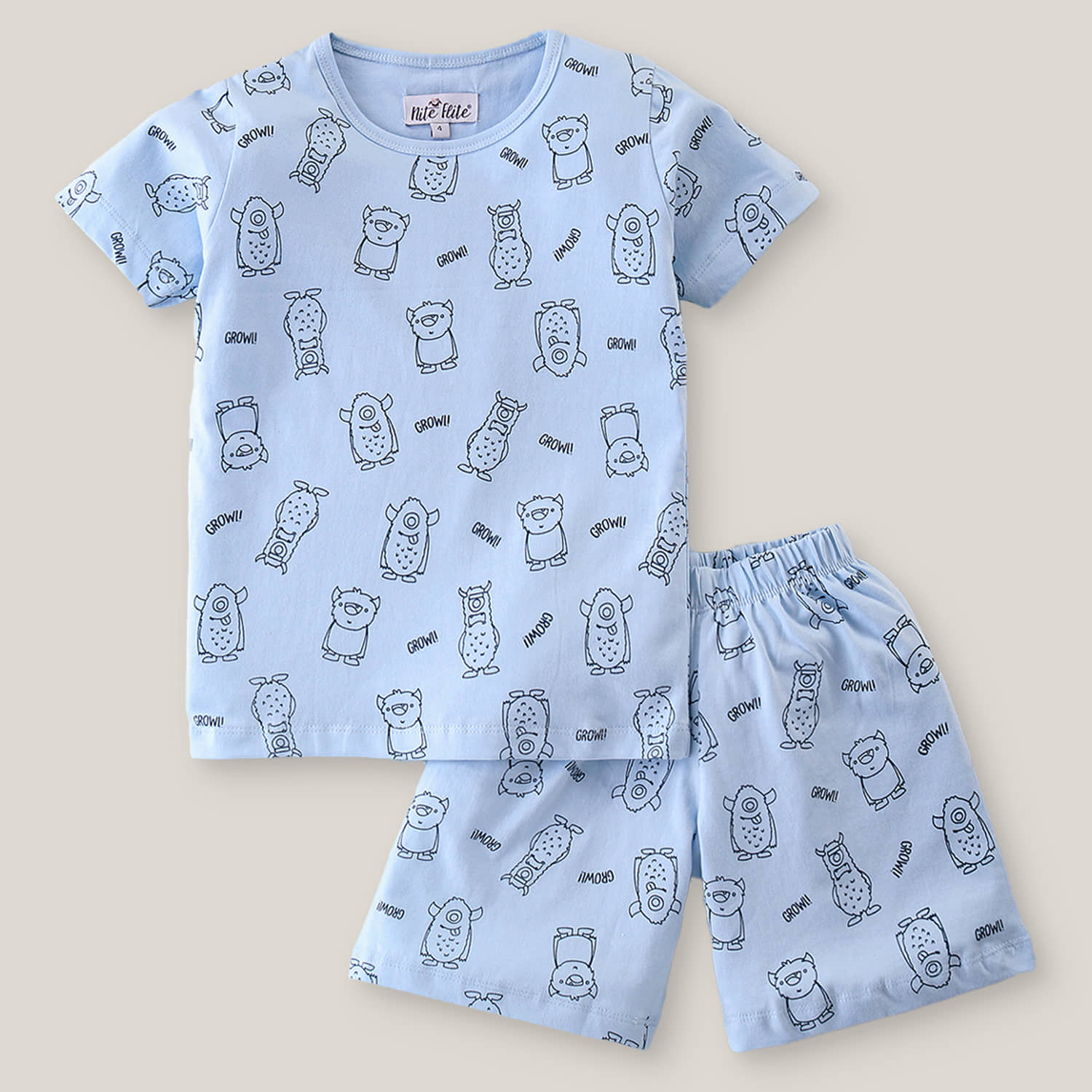 Nite Flite Pack of 1 Boys 100% Cotton Nightsuit Set ( Off White ) - Nightwear & Loungewear | Buy online on ZillyBuy