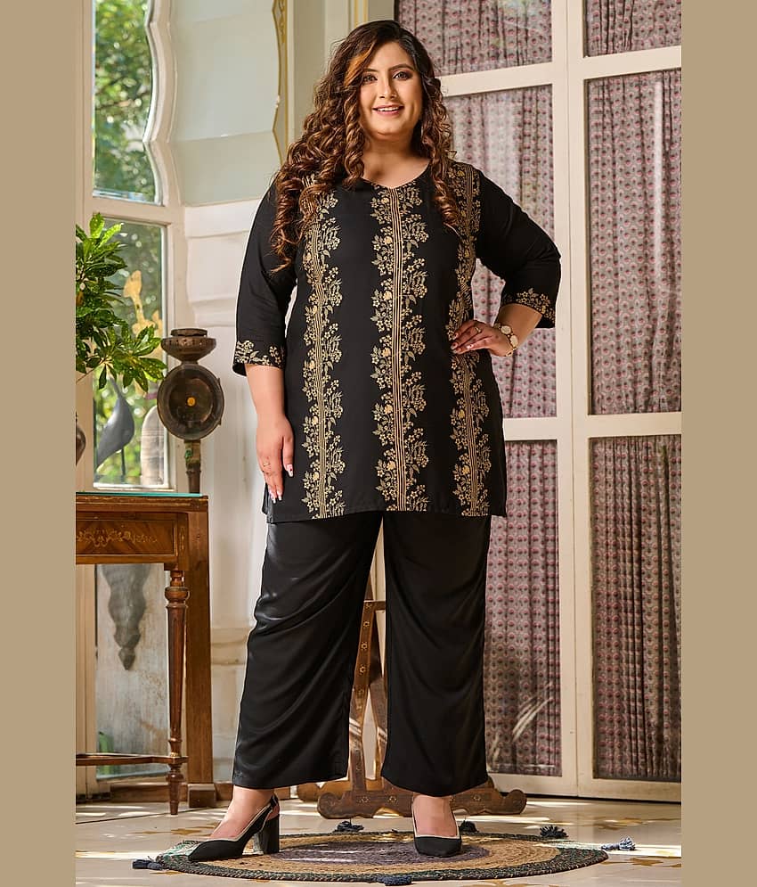 PrettyPlus by Desinoor.com Women Printed Tunic With Palazzos Co-Ord Set ( Black )