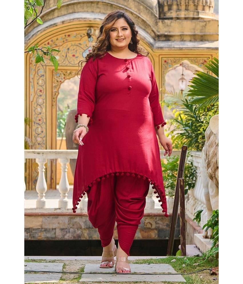 PrettyPlus by Desinoor.com Women Solid Asymmetrical Kurti With Dhoti Pants ( Maroon ) PrettyPlus by Desinoor.com Women Solid Asymmetrical Kurti With Dhoti Pants ( Maroon )