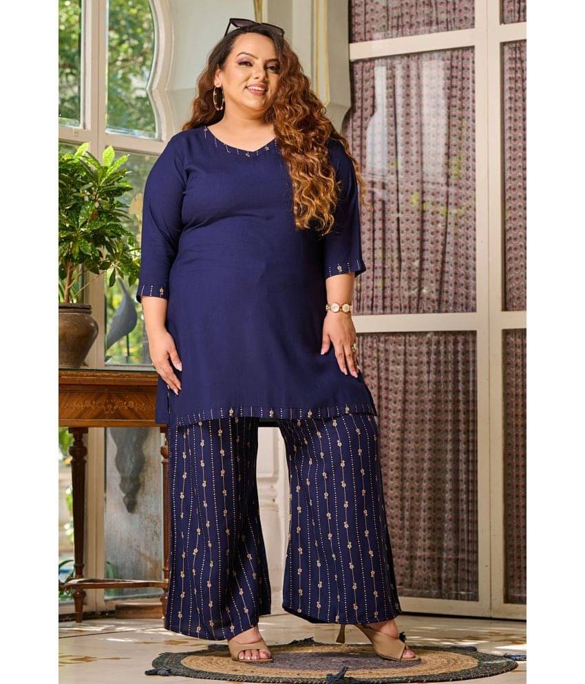 PrettyPlus by Desinoor.com Women Tunic Palazzo Co-Ord Set ( Pack of 1 , Navy ) PrettyPlus by Desinoor.com Women Tunic Palazzo Co-Ord Set ( Pack of 1 , Navy )