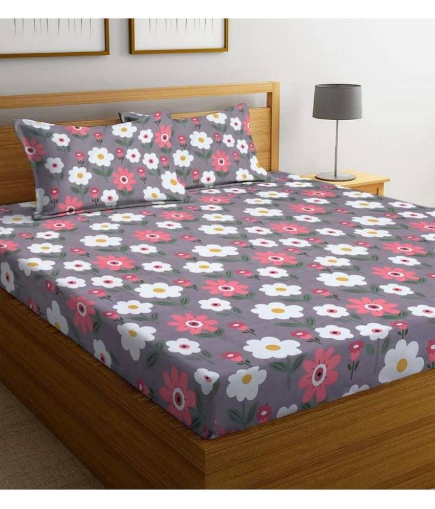 SHOMES Cotton Floral Fitted 1 Bedsheet with 2 Pillow Covers ( Double Bed ) - Dark Grey SHOMES Cotton Floral Fitted 1 Bedsheet with 2 Pillow Covers ( Double Bed ) - Dark Grey