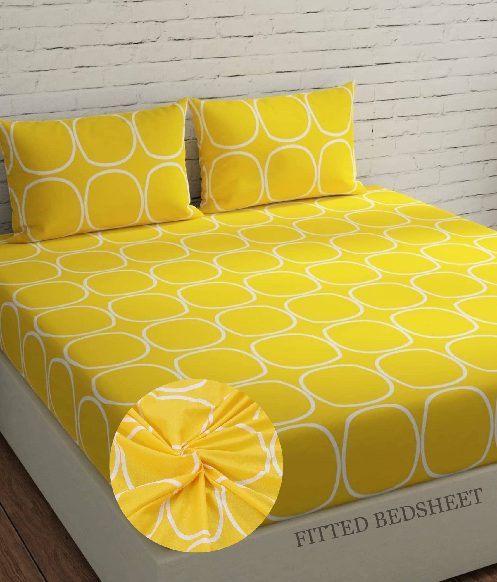 SHOMES Cotton Geometric Fitted 1 Bedsheet with 2 Pillow Covers ( Double Bed ) - Yellow SHOMES Cotton Geometric Fitted 1 Bedsheet with 2 Pillow Covers ( Double Bed ) - Yellow