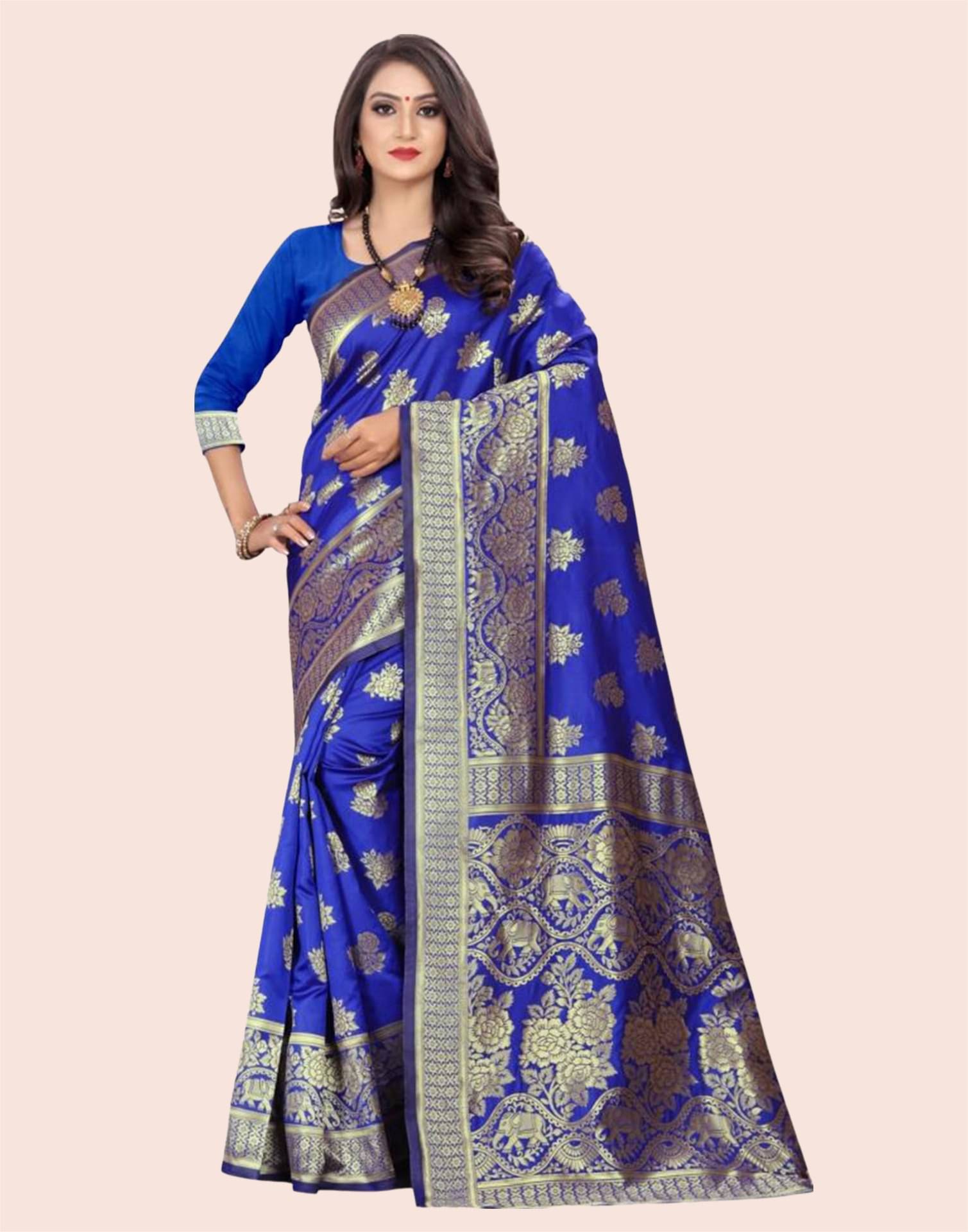 Samah Art Silk Woven Saree With Unstitched Blouse Piece ( Blue ) Samah Art Silk Woven Saree With Unstitched Blouse Piece ( Blue )