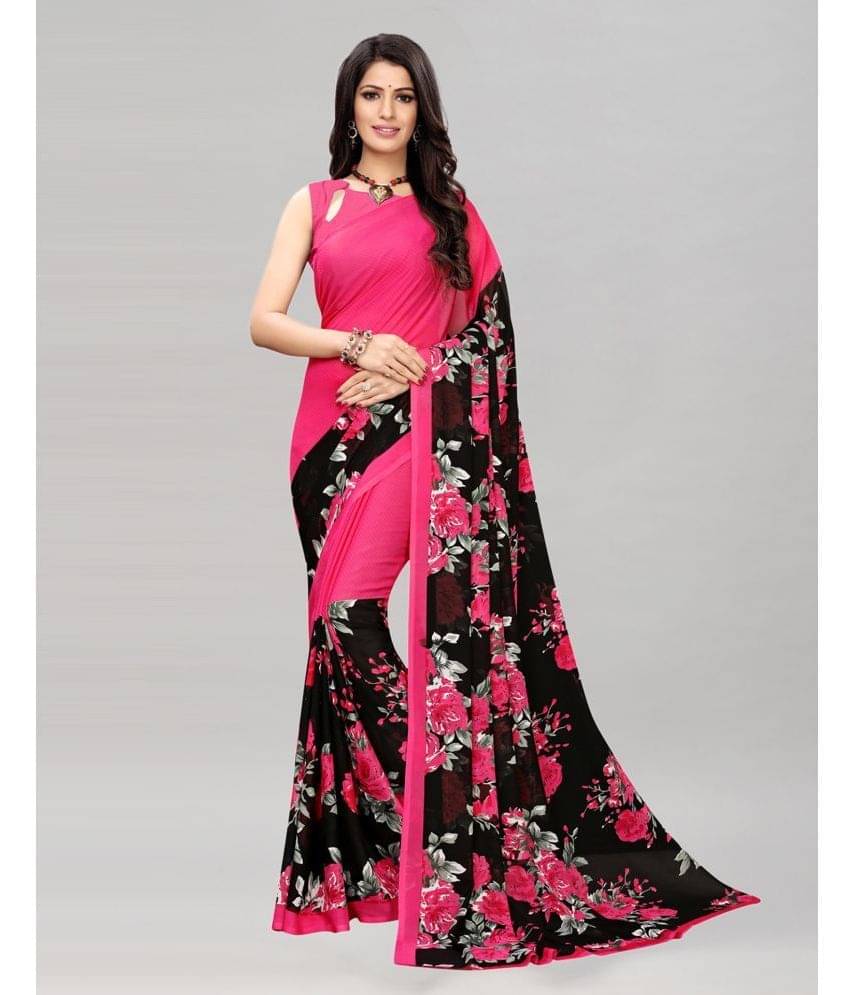 Samah Georgette Printed Saree With Unstitched Blouse Piece ( Pink ) Samah Georgette Printed Saree With Unstitched Blouse Piece ( Pink )