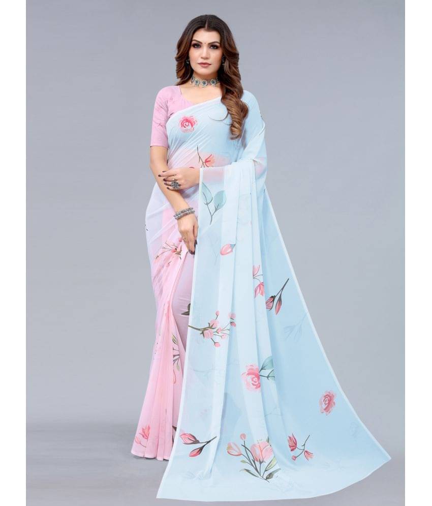 Samah Georgette Printed Saree With Unstitched Blouse Piece ( Light Blue ) Samah Georgette Printed Saree With Unstitched Blouse Piece ( Light Blue )