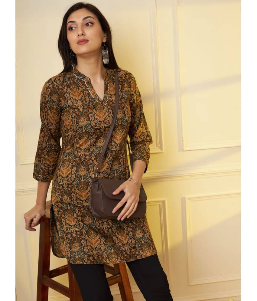 Tissu Cotton Printed Straight Women's Kurti - Brown ( Pack of 1 ) - Kurtis, Tunics | Buy online on ZillyBuy