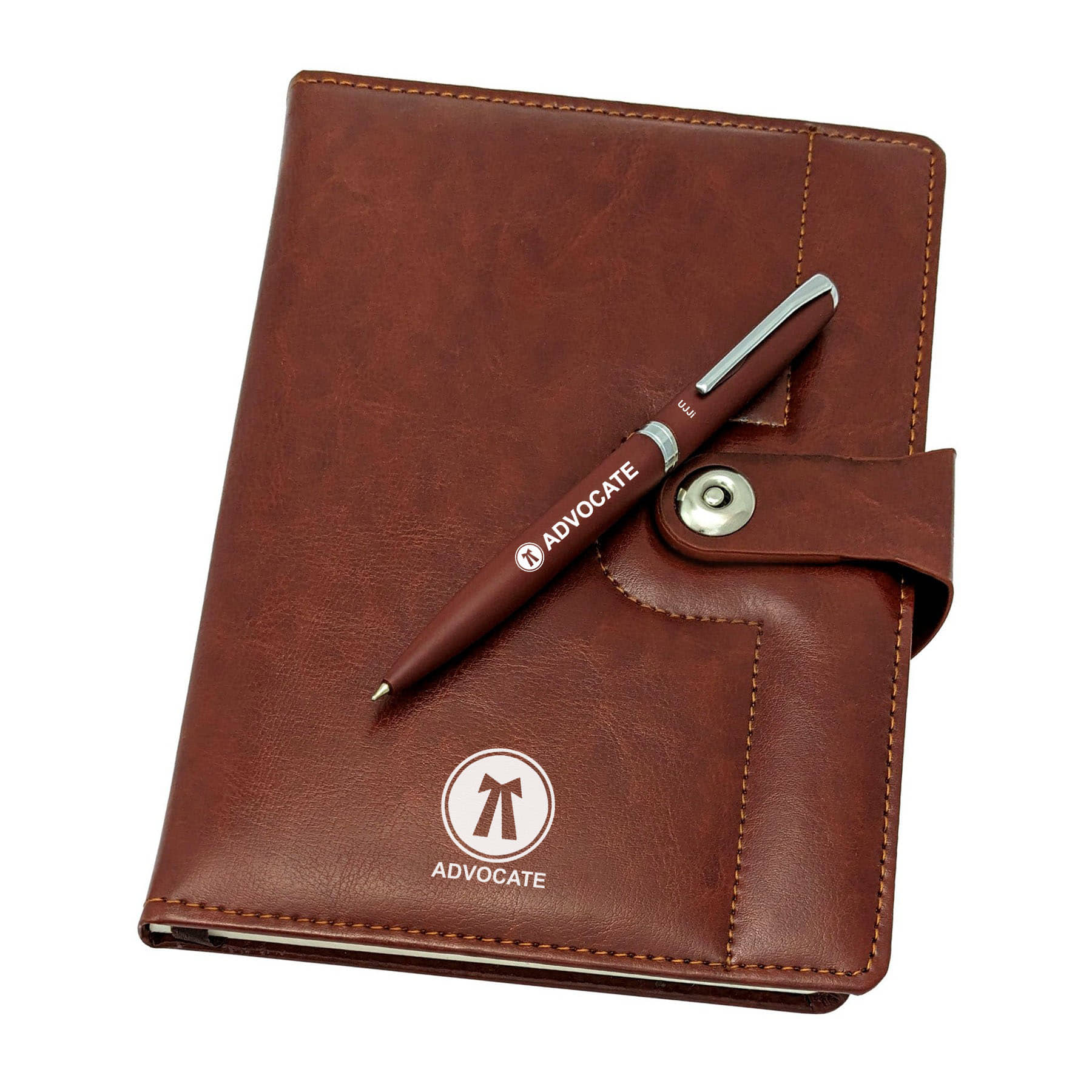 UJJi Advocate Logo Brown Color Metal Pen with Notebook Combo
