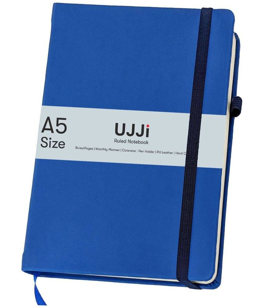 UJJi Blue Colour Notebook in PU Leather with Elastic Closure and Pen Loop UJJi Blue Colour Notebook in PU Leather with Elastic Closure and Pen Loop