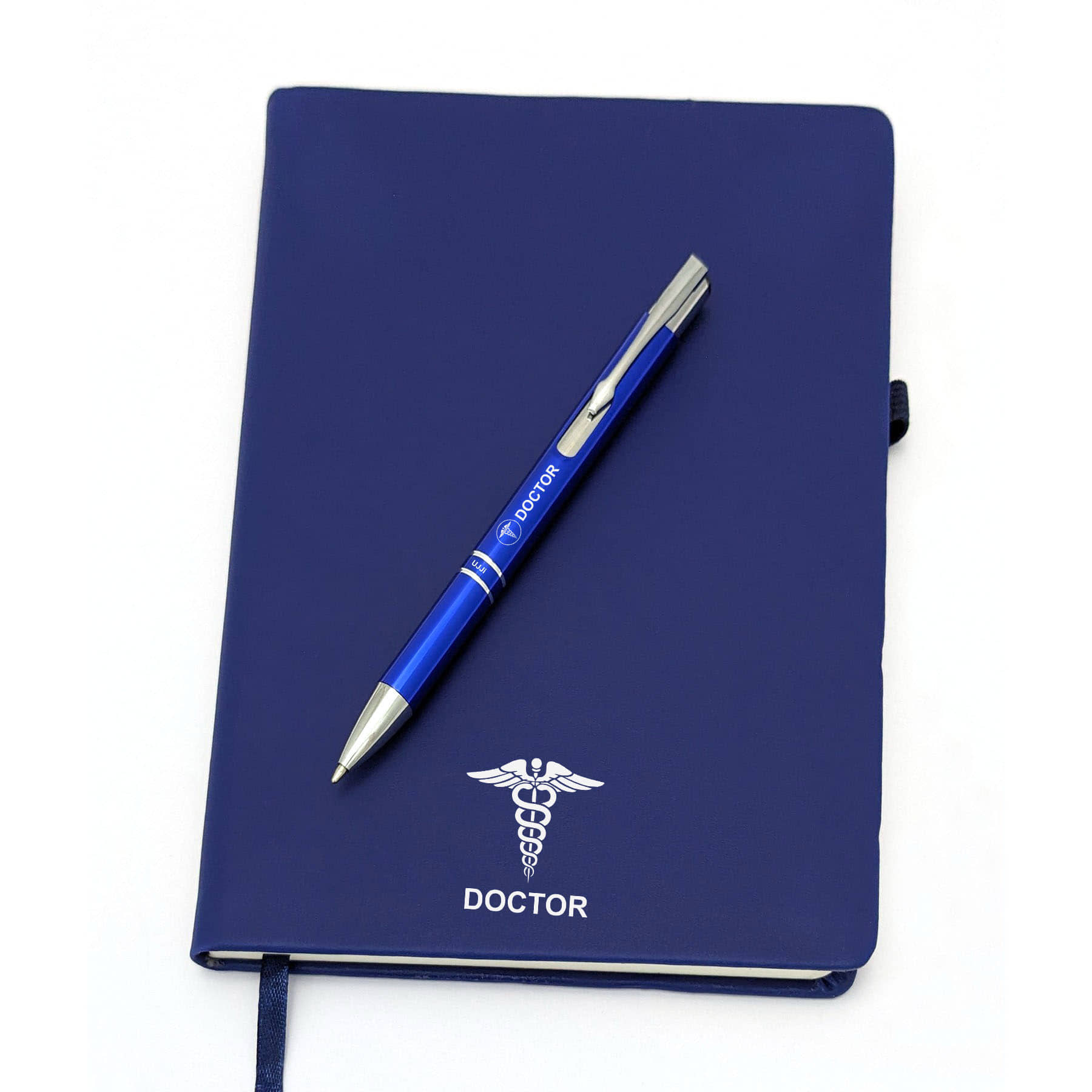 UJJi Doctor Logo Printed Blue Click Metal Pen & Notebook for Doctors Set