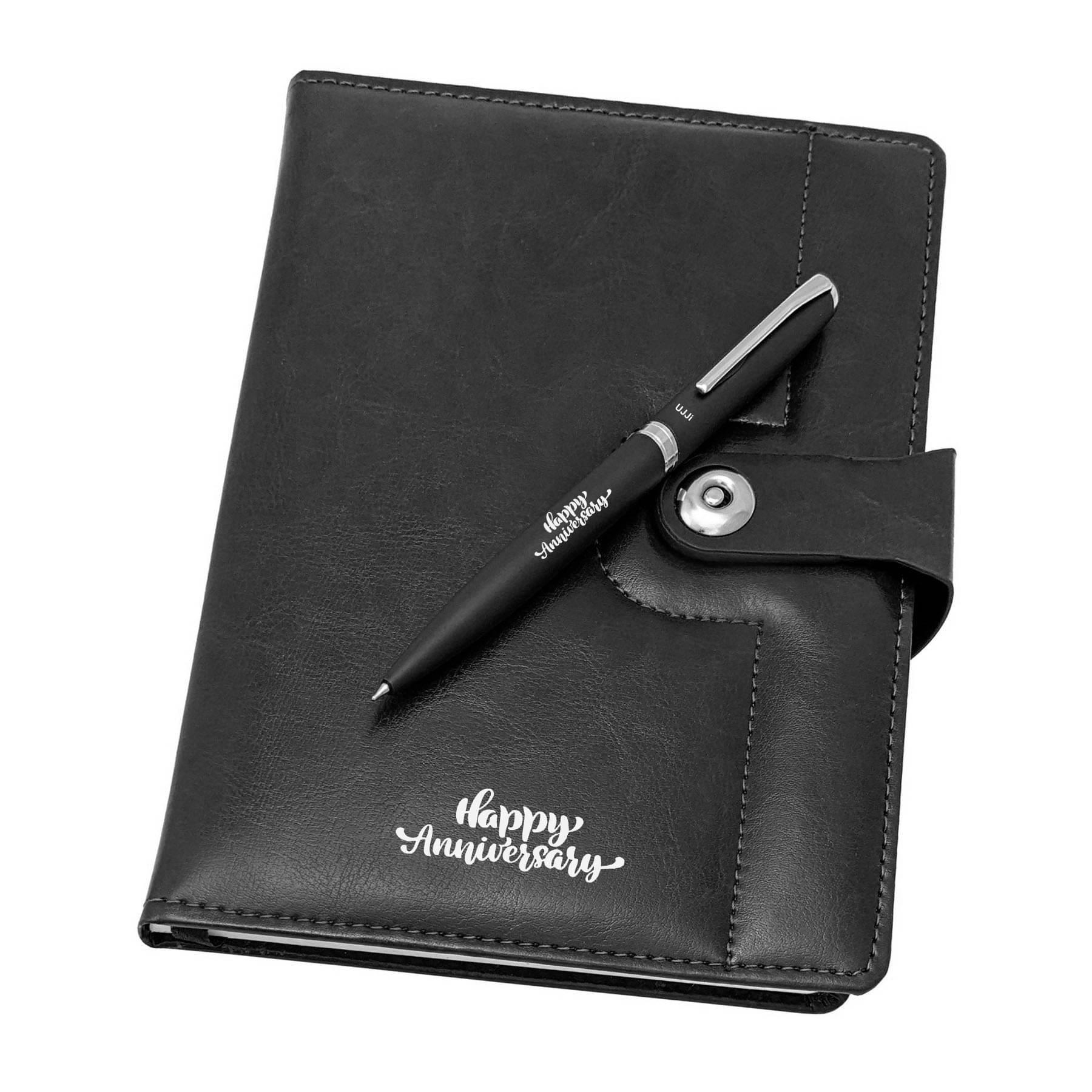 UJJi Happy Anniversary Printed Gift Combo in Black Color Metal Pen & Notebook Set     			UJJi Happy Anniversary Printed Gift Combo in Black Color Metal Pen & Notebook Set