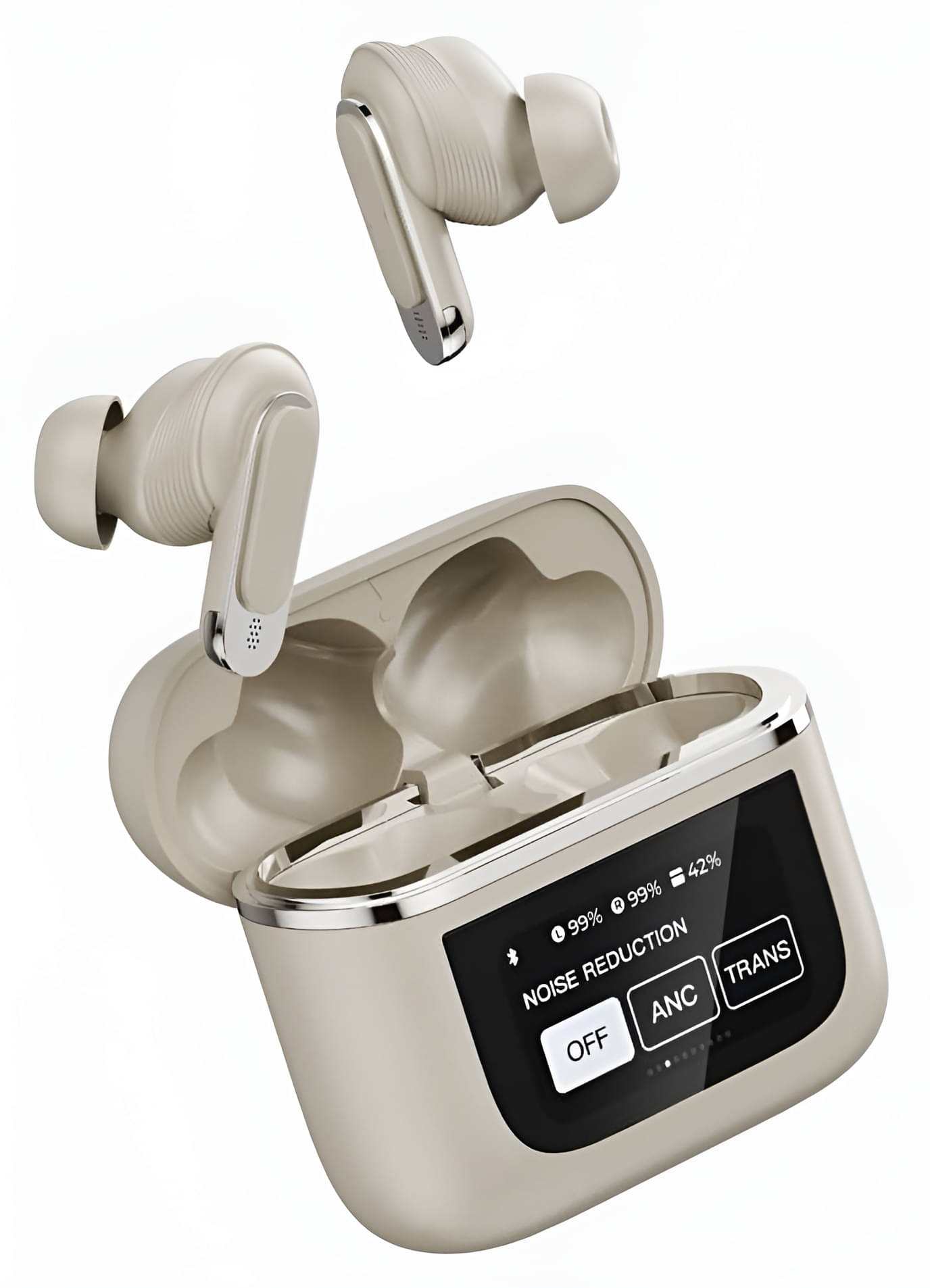 VEhop V8 TouchScreen ANC Bluetooth True Wireless (TWS) In Ear 32 Hours Playback Active Noise cancellation IPX4(Splash & Sweat Proof) Royal Cream VEhop V8 TouchScreen ANC Bluetooth True Wireless (TWS) In Ear 32 Hours Playback Active Noise cancellation IPX4(Splash & Sweat Proof) Royal Cream