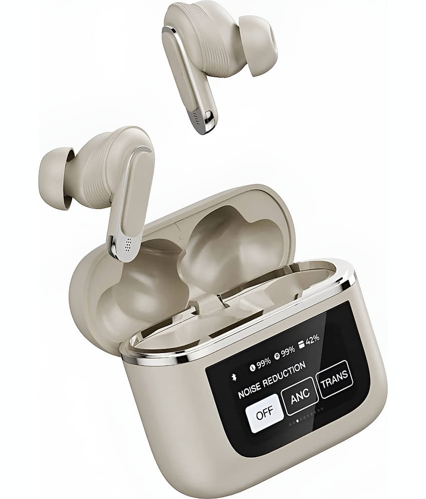 VEhop V8 TouchScreen ANC Bluetooth True Wireless (TWS) In Ear 32 Hours Playback Active Noise cancellation IPX4(Splash & Sweat Proof) Royal Cream