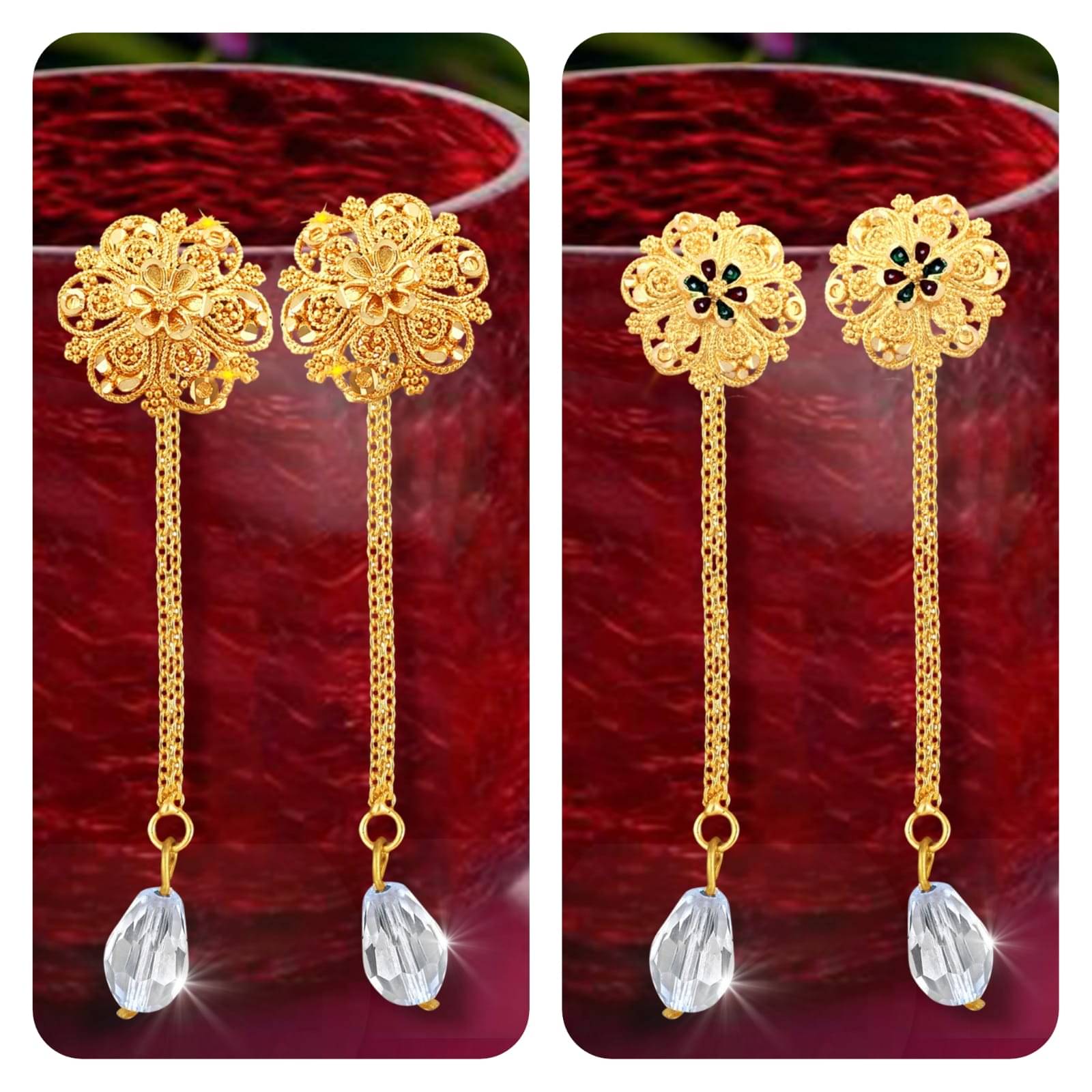     			VIVASTRI Golden Stud Earrings ( Pack of 3 )