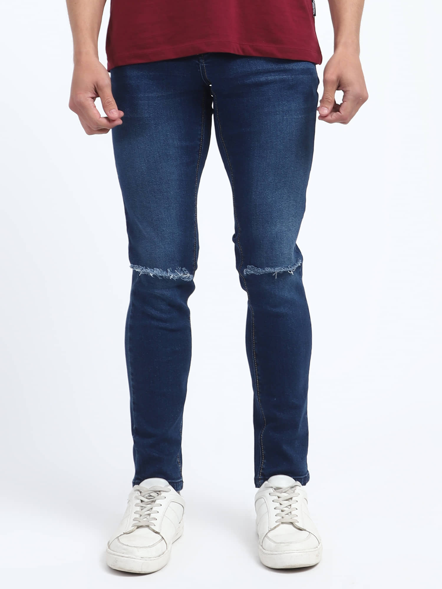 plounge Skinny Fit Distressed Men's Jeans - Blue ( Pack of 1 ) - Jeans | Buy online on ZillyBuy