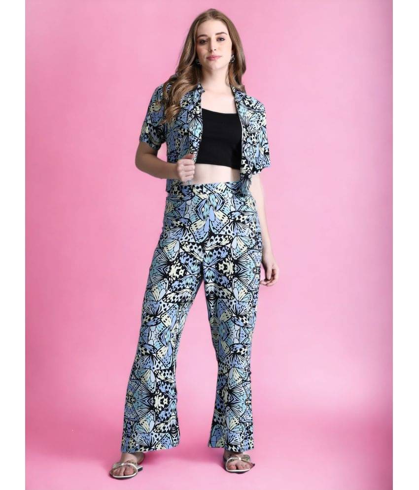     			qrosh Women Printed Top With Palazzos Co-Ord Set ( Blue )