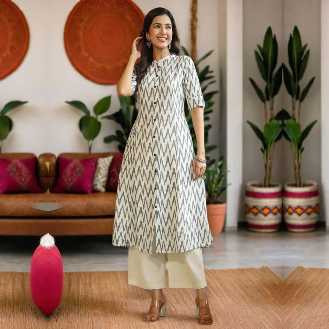     			AMIRA'S INDIAN ETHNICWEAR Cotton Printed Front Slit Women's Kurti - White ( Pack of 1 )