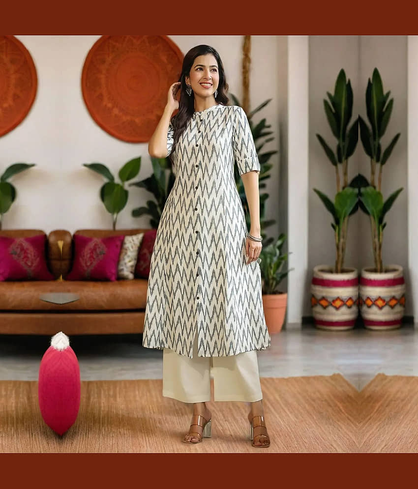 AMIRA'S INDIAN ETHNICWEAR Cotton Printed Front Slit Women's Kurti - White ( Pack of 1 ) - Kurtis, Tunics | Buy online on ZillyBuy