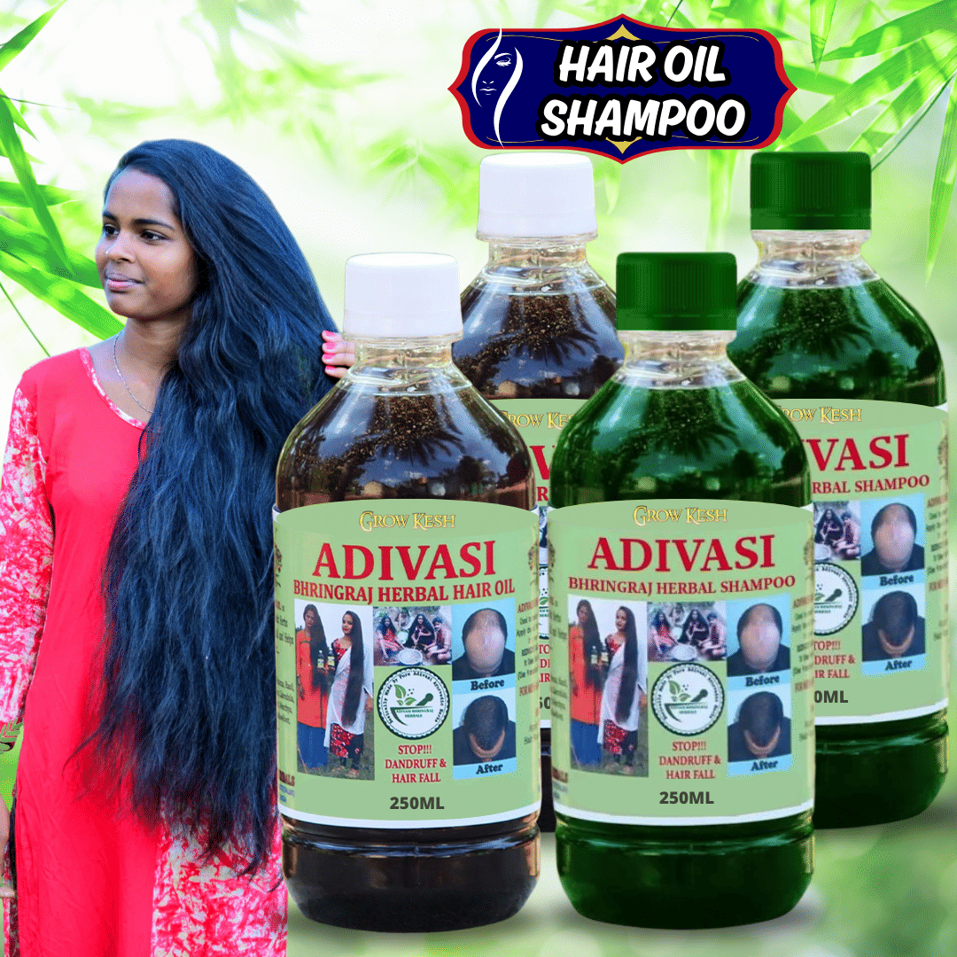 Adivasi Bhringraj Natural Hair Growth Herbal Hair Oil and Shampoo Combo(250 ml)Pack Of 4