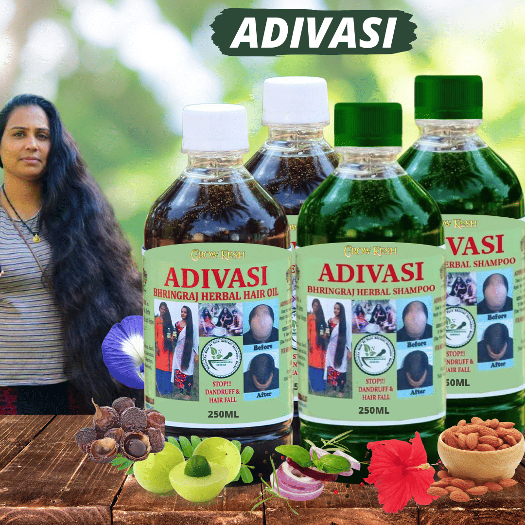 Adivasi Bhringraj Natural Hair Growth Herbal Hair Oil and Shampoo Combo (250ml)Pack of 4