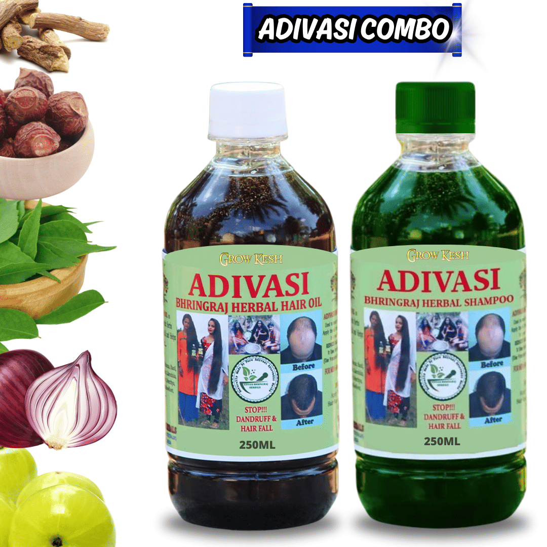 Adivasi Bhringraj Natural Hair Growth Herbal Hair Oil and Shampoo Combo(250 ml)(250ml)Pack Of 2