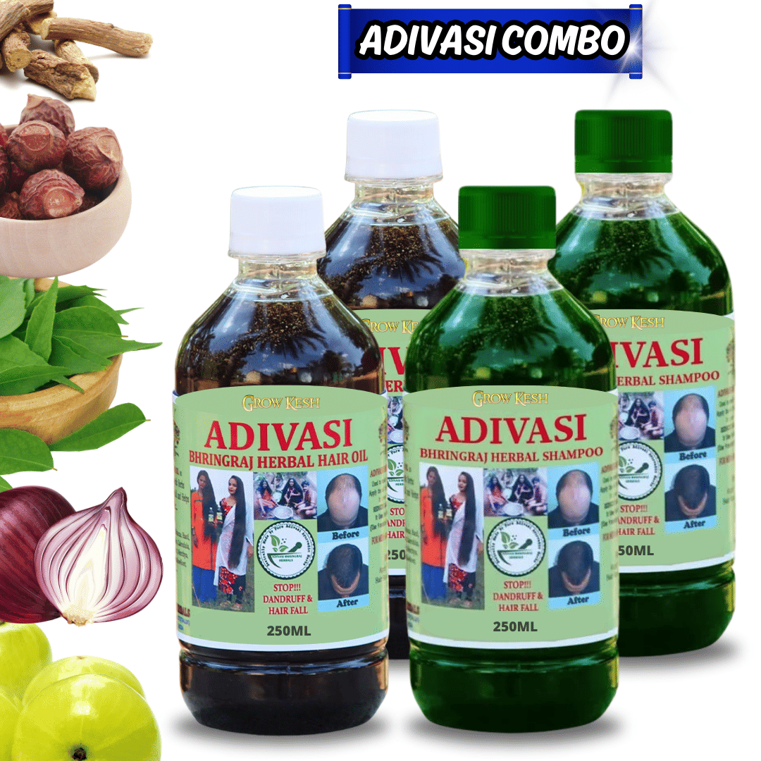 Adivasi Bhringraj Natural Hair Growth Herbal Hair Oil and Shampoo Combo(250 ml)(250 ml)Pack of 4
