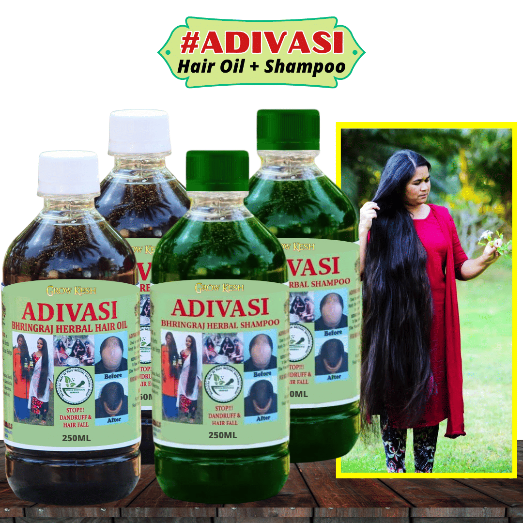 Adivasi Bhringraj Natural Herbal Hair Growth Hair Oil and Shampoo Combo(250 ml)(250ml)Pack Of 4