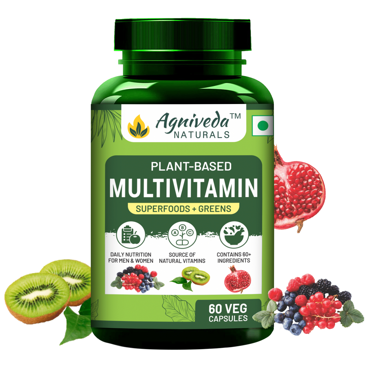 Agniveda Naturals Plant Based Whole Food Multivitamin For Men And Womens - 60 Caps Agniveda Naturals Plant Based Whole Food Multivitamin For Men And Womens - 60 Caps
