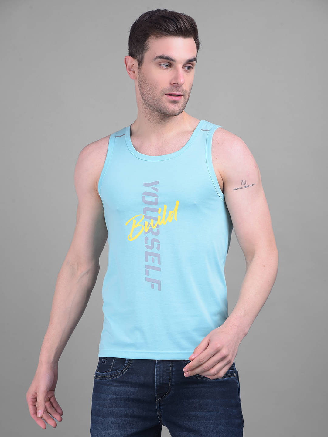     			Pack of 1 Dollar Sky Blue Tank Top Cotton Blend Men's Vest