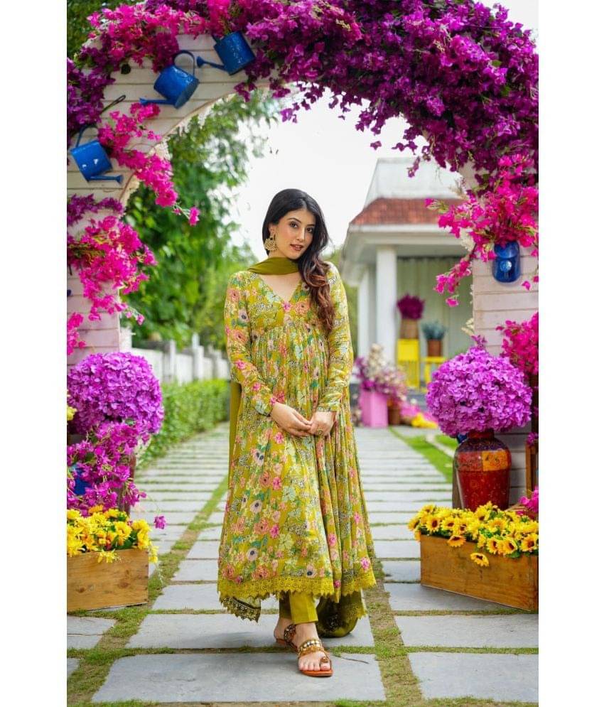 Estela Georgette Printed Kurti With Pants Women's Stitched Salwar Suit - Yellow ( Pack of 1 ) Estela Georgette Printed Kurti With Pants Women's Stitched Salwar Suit - Yellow ( Pack of 1 )