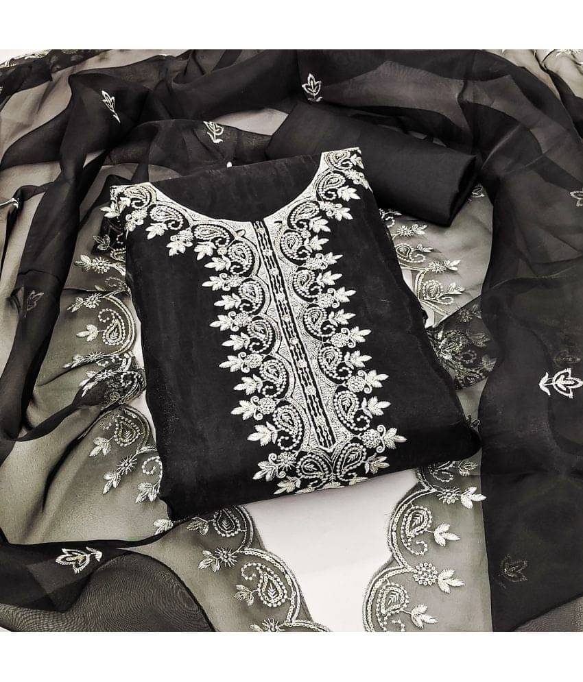     			Gazal Fashions Unstitched Organza Embroidered Dress Material - Black ( Pack of 1 )