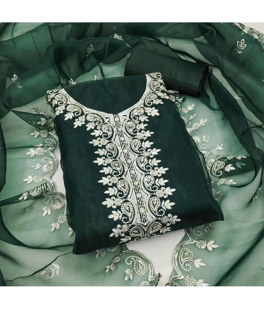 Gazal Fashions Unstitched Organza Embroidered Dress Material - Green ( Pack of 1 ) - Unstitched Fabrics | Buy online on ZillyBuy