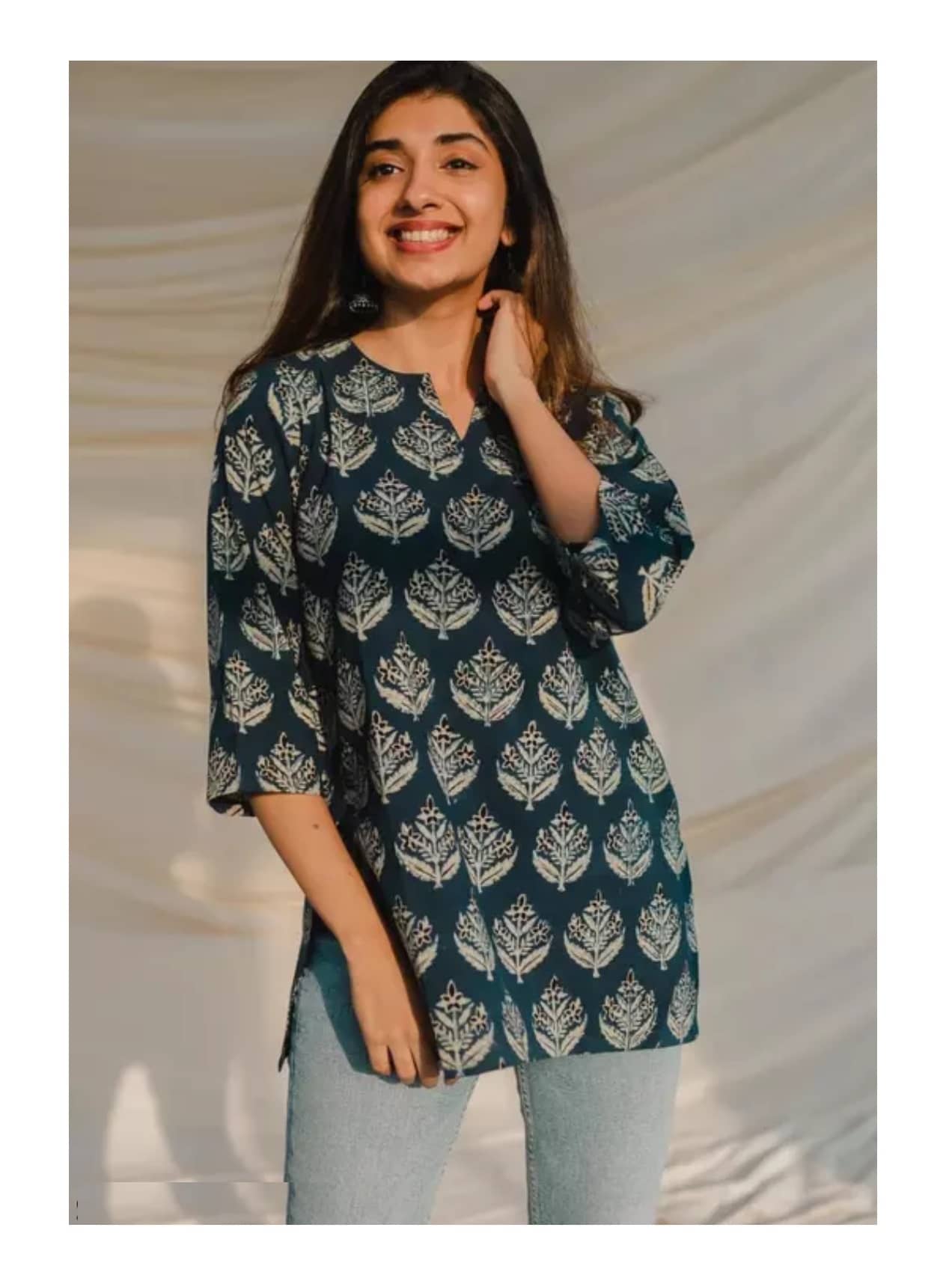 Gobya Women's Rayon Regular Top ( Blue )