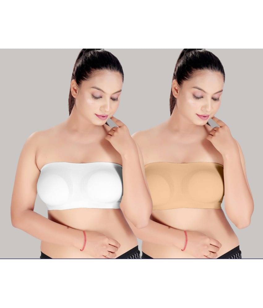 HAYA Pack of 2 Polyester Women's Strapless Bra ( Multicolor ) Nima Tube air Bra Non Padded Skin and White HAYA Pack of 2 Polyester Women's Strapless Bra ( Multicolor ) Nima Tube air Bra Non Padded Skin and White